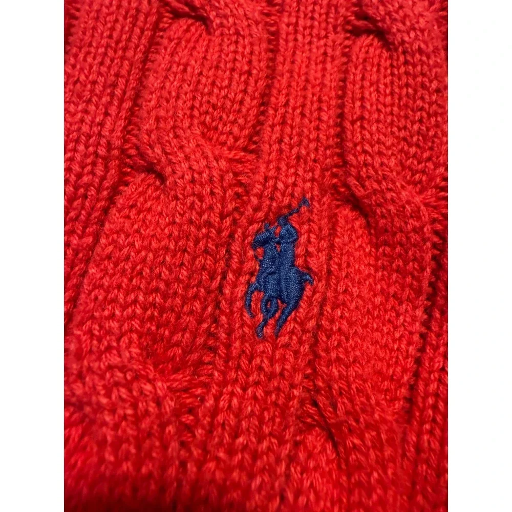 Ralph Lauren Kids Red Cable Knit Cotton Sweater Pony Logo 24M